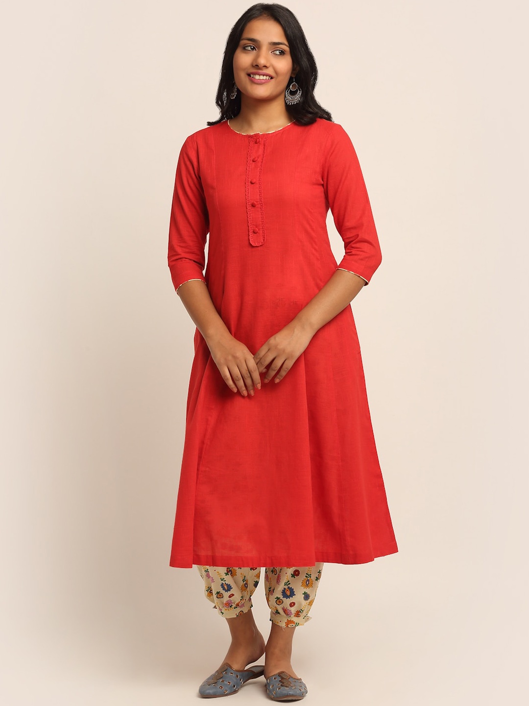 

EK BY EKTA KAPOOR Women Red Cotton Solid A-line Kurta