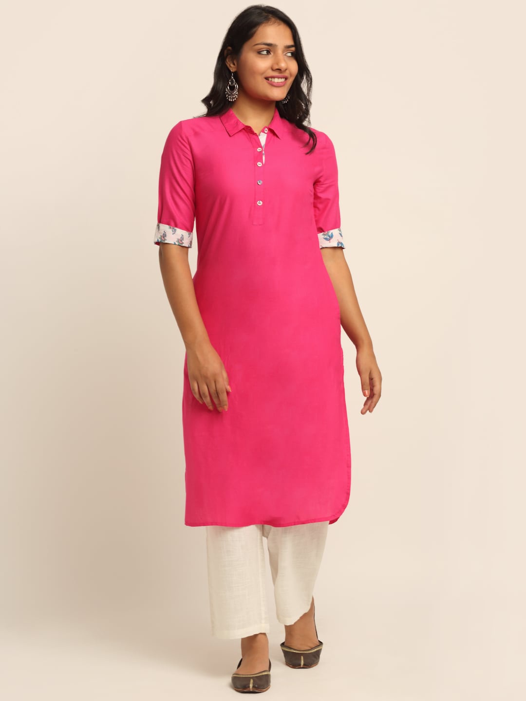 

EK BY EKTA KAPOOR Women Fuchsia Cotton Solid Pathani Kurta
