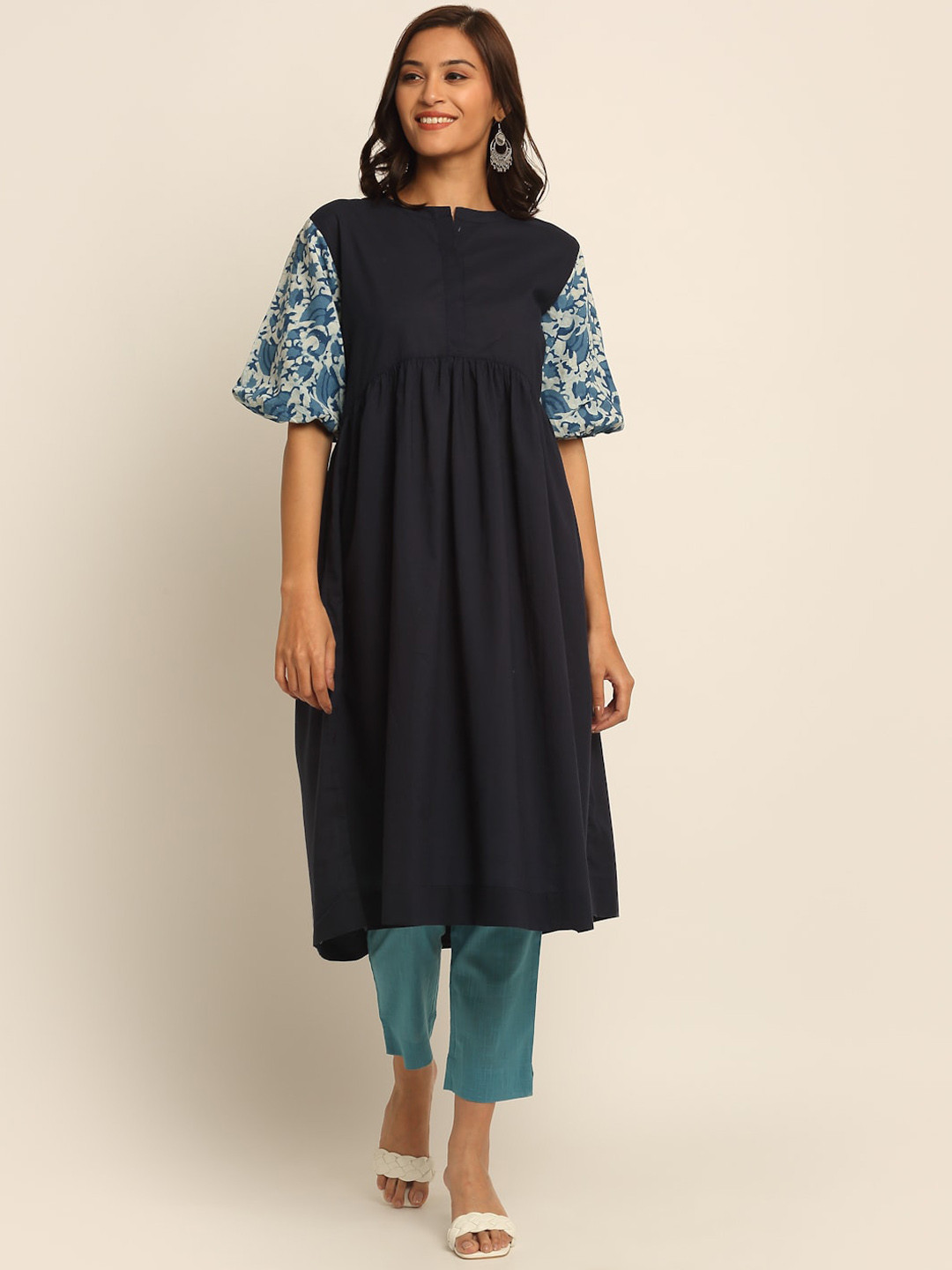 

EK BY EKTA KAPOOR Women Navy Blue Cotton Solid A-line Kurta