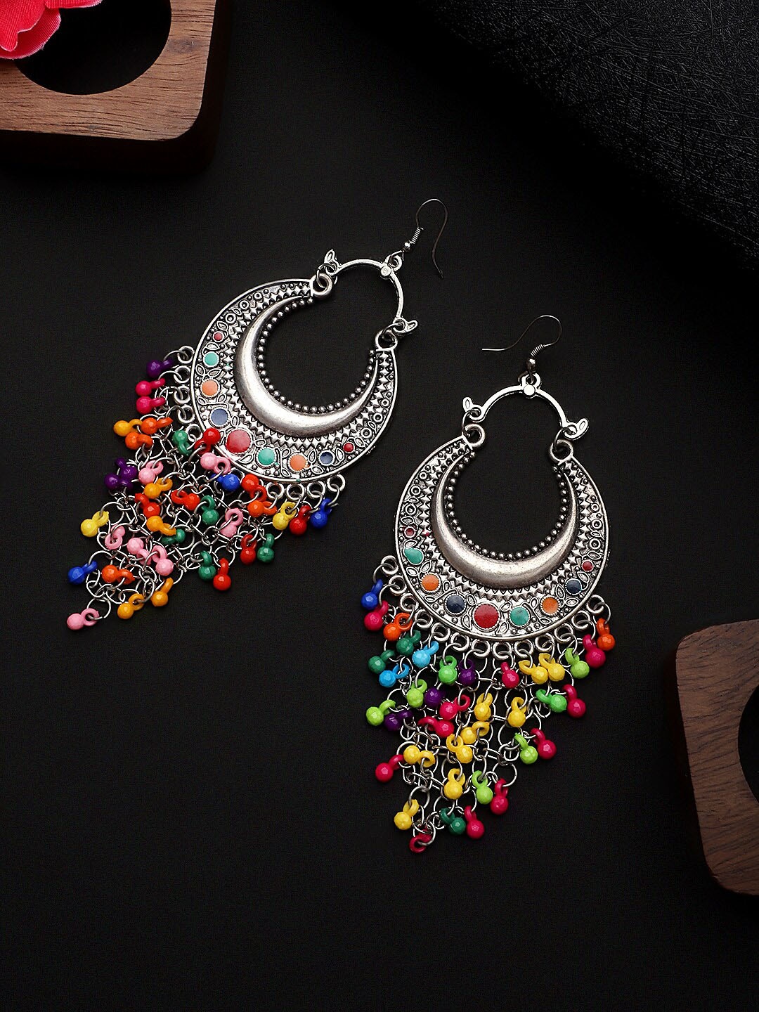 

CARDINAL Silver-Plated Multicoloured Floral Drop Earrings