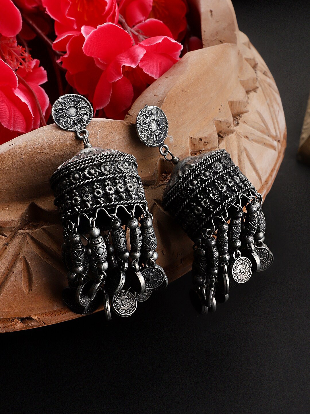 

CARDINAL Silver-Plated Dome Shaped Drop Earrings