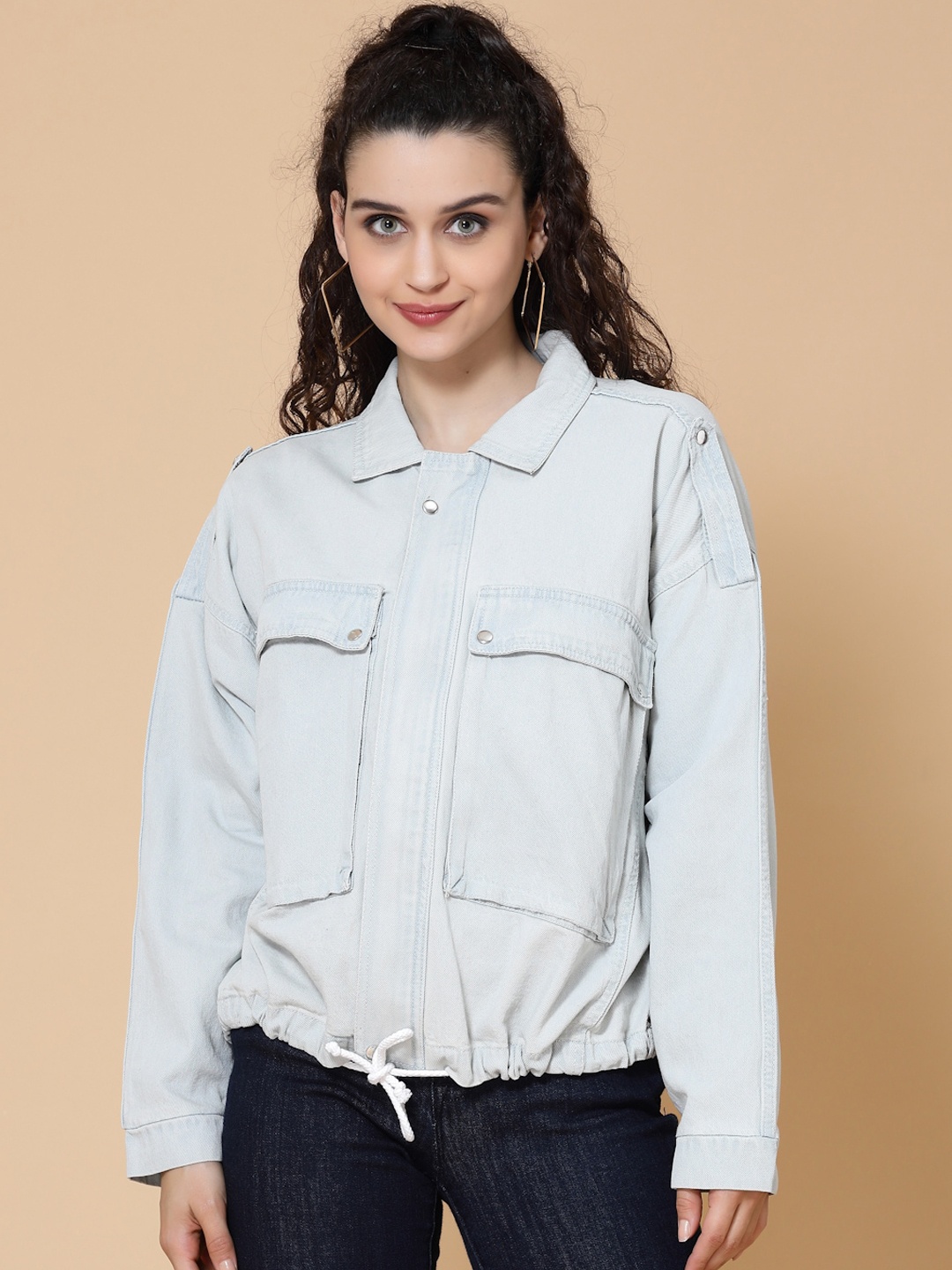 

HOUSE OF KKARMA Women Plus Size Blue Solid Denim Jacket