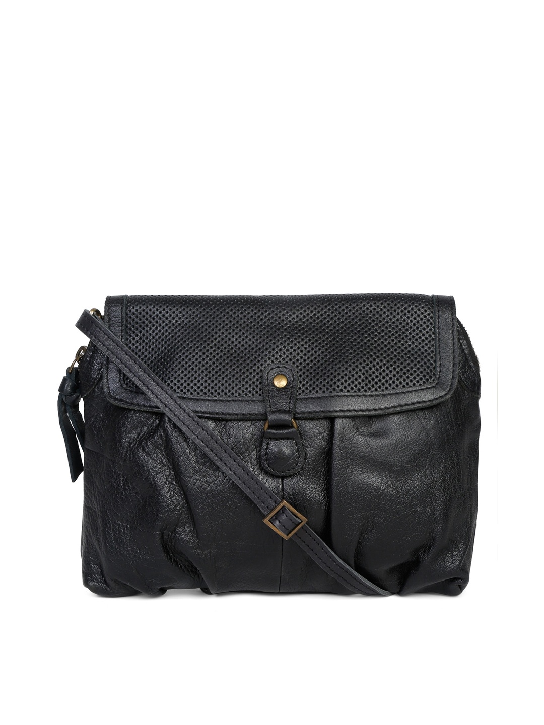 

Suvaska Black Leather Structured Sling Bag