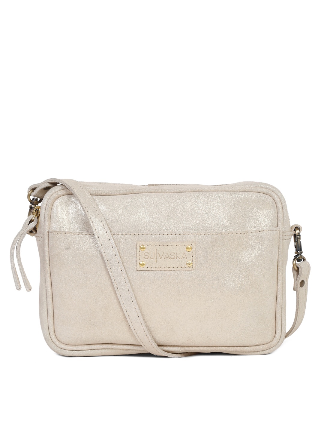 

Suvaska Gold-Toned Leather Structured Sling Bag