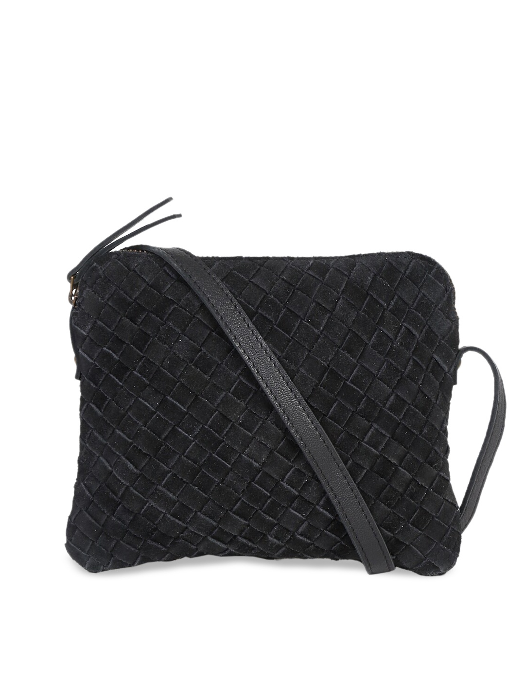 

Suvaska Black Textured Leather Oversized Bucket Sling Bag