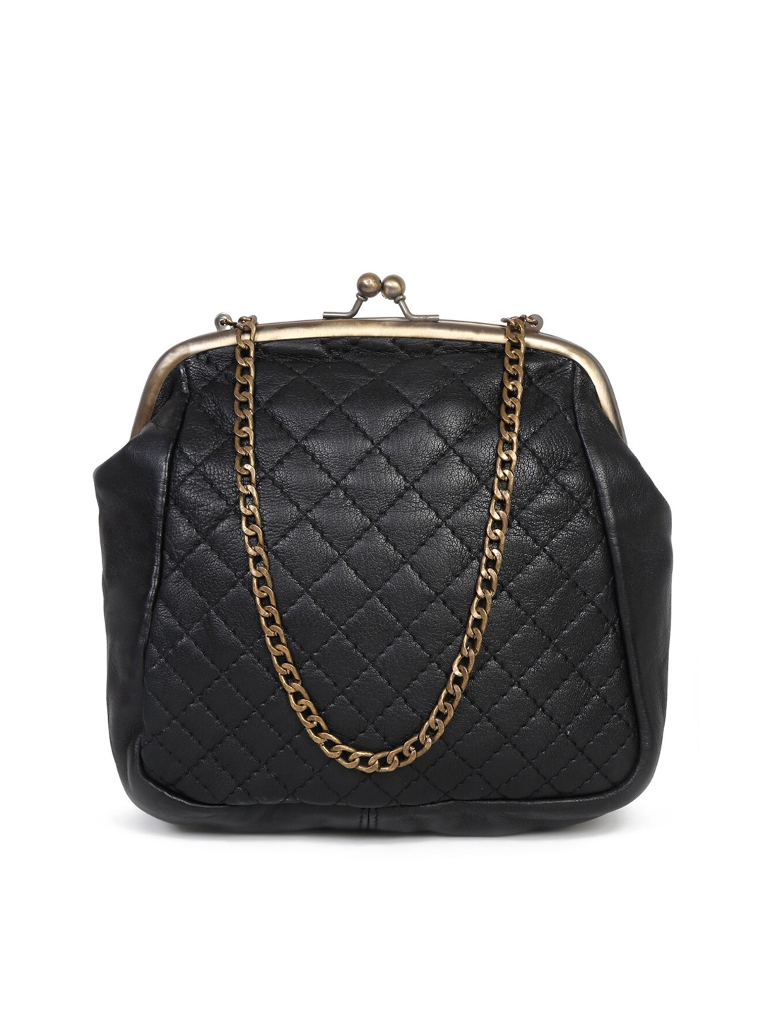 

Suvaska Black Textured Leather Shopper Sling Bag