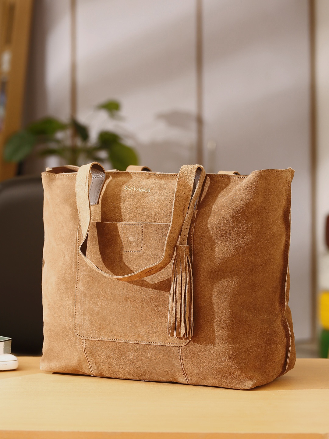 

Suvaska Brown Suede Shopper Tote Bag