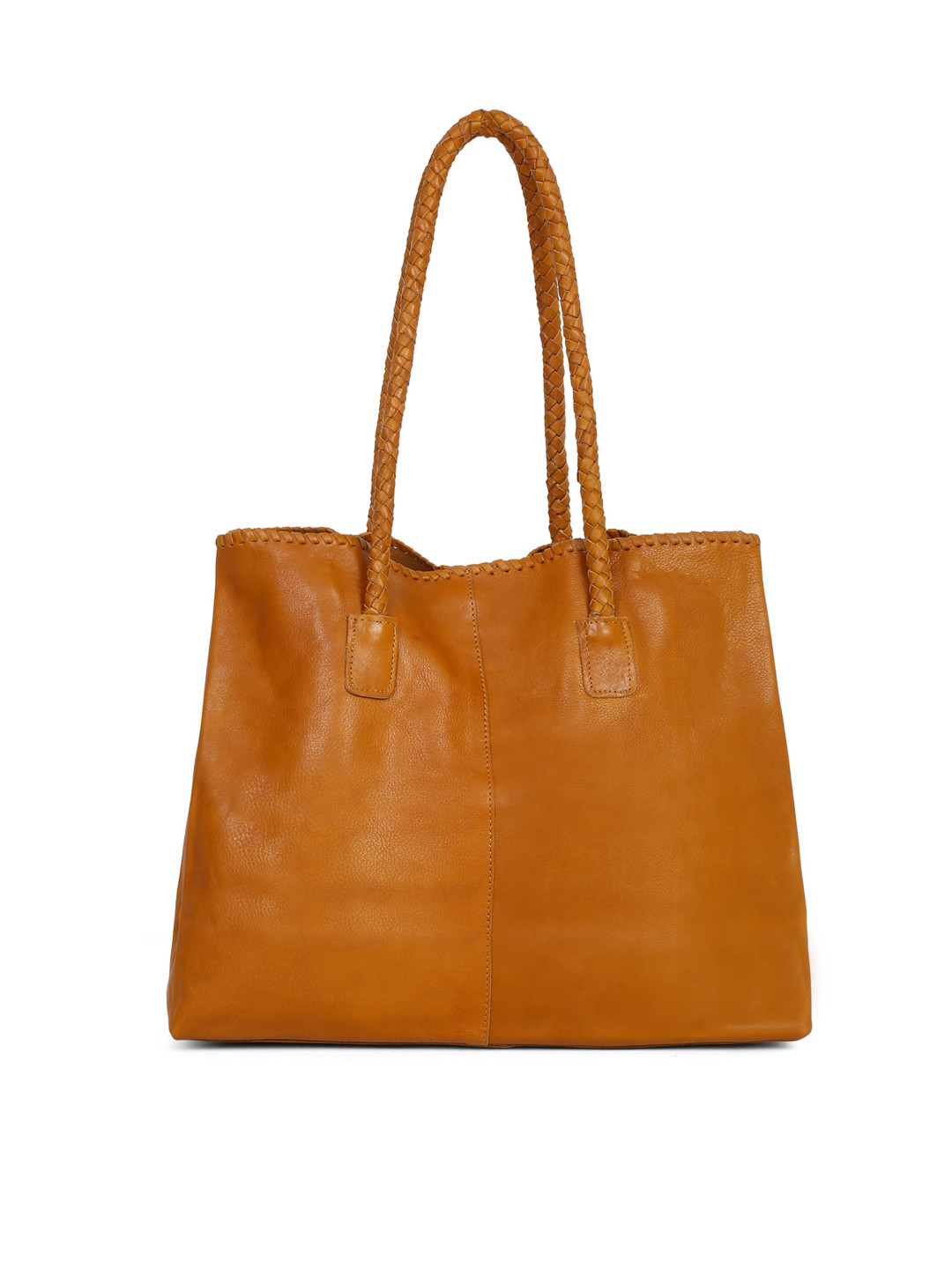 

Suvaska Mustard Leather Oversized Structured Handheld Bag