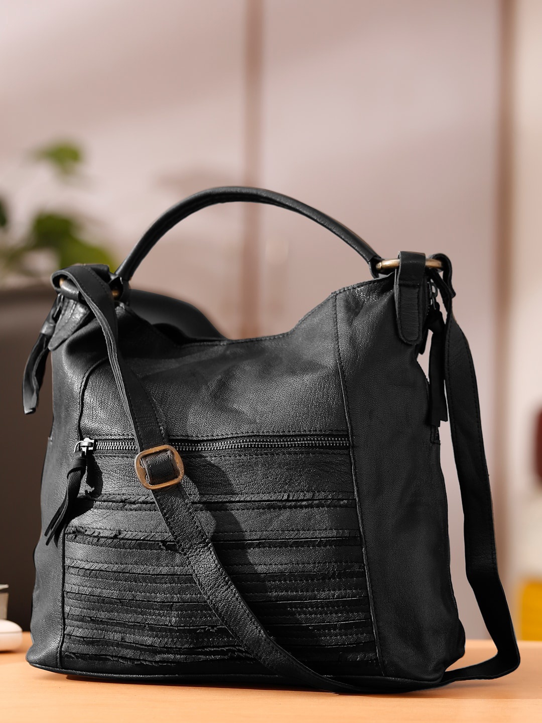 

Suvaska Black Leather Oversized Structured Handheld Bag