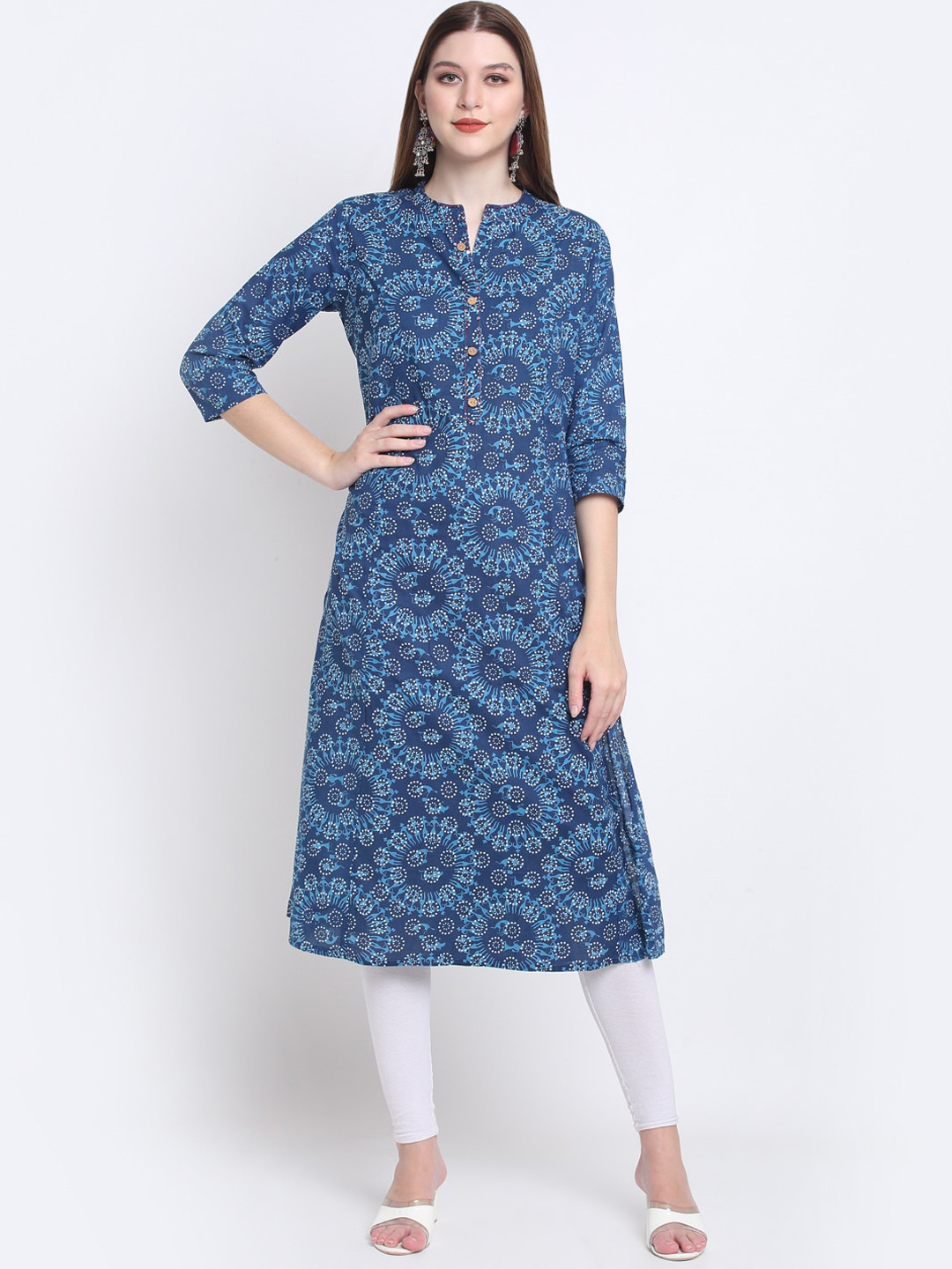 

KALINI Printed Straight Cotton Kurta, Navy blue