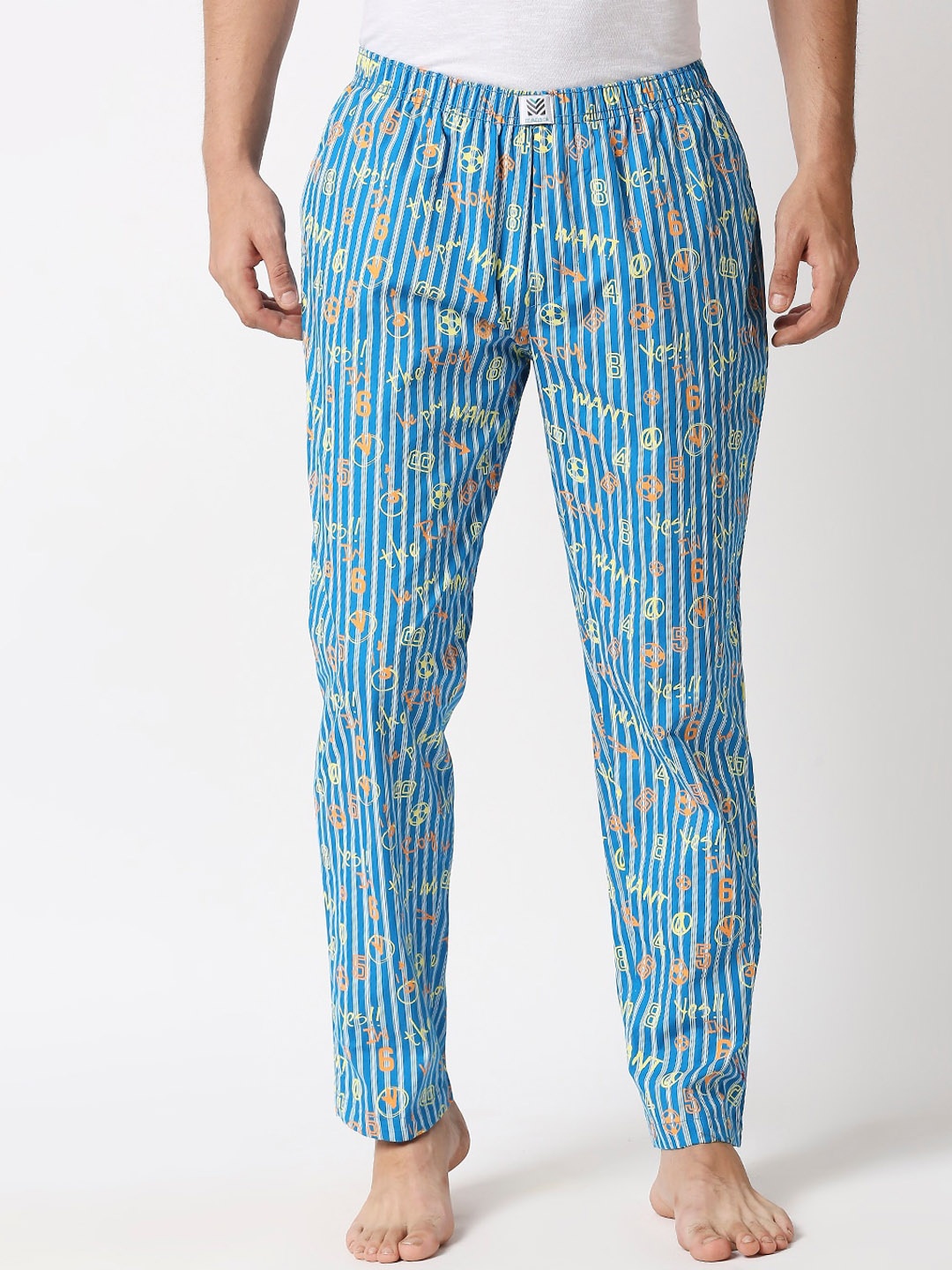 

Manaca Men Light Blue Cotton Printed Lounge Pant