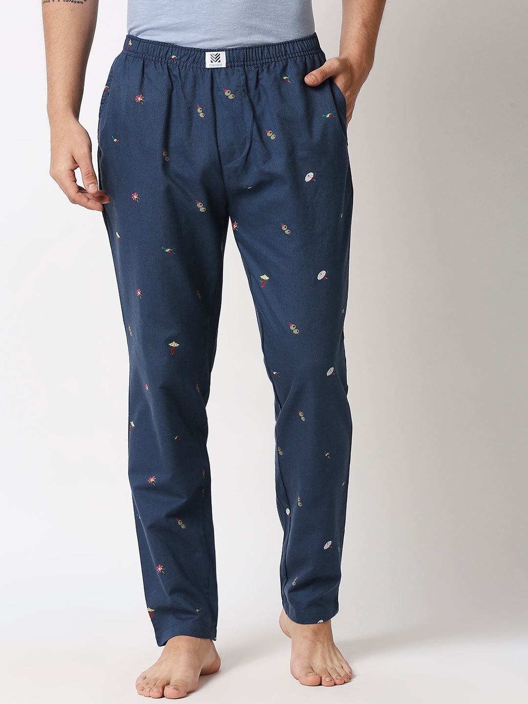 

Manaca Men Blue Printed Cotton Lounge Pants