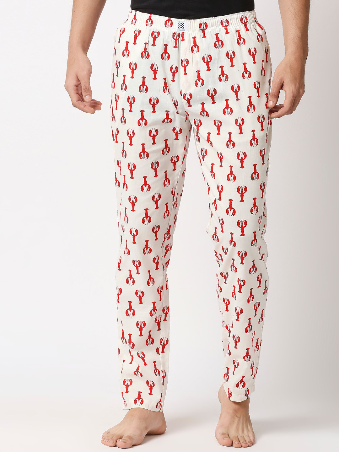 

Manaca Men Cream & Red Printed Cotton Lounge Pants