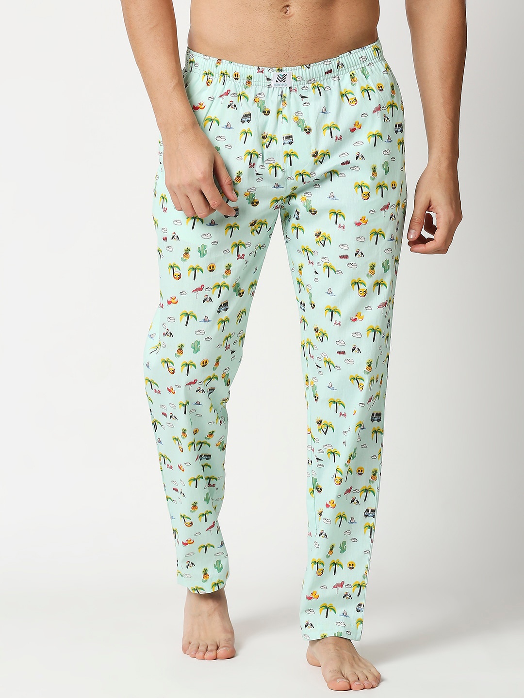 

Manaca Men Sea Green Cotton Printed Lounge Pants