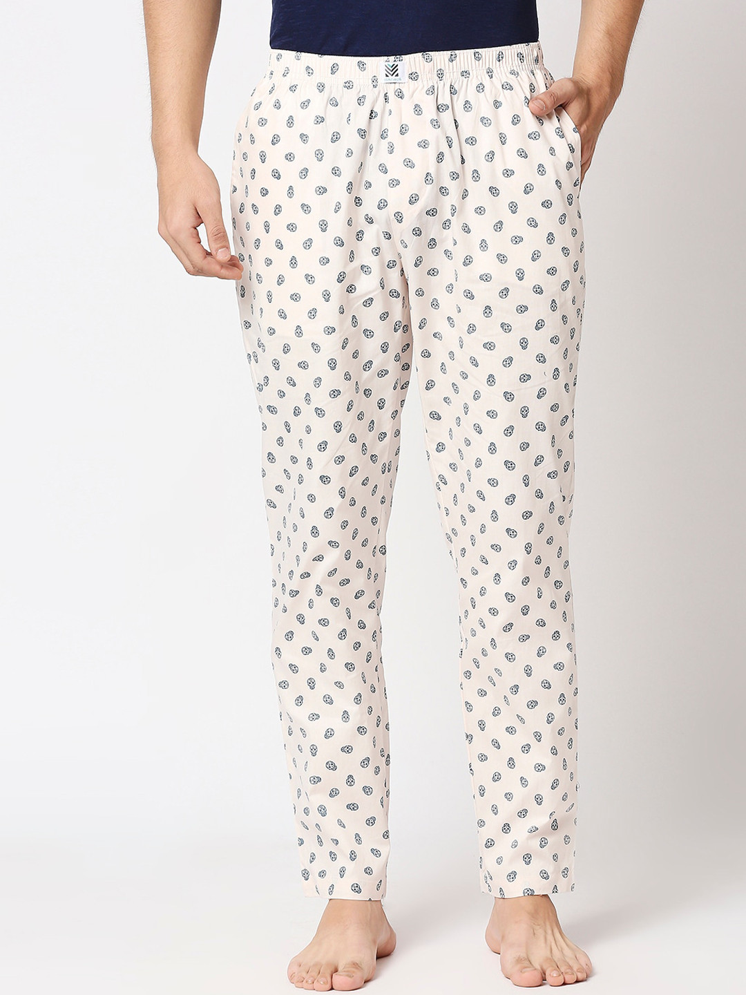 

Manaca Men's Beige Printed Cotton Lounge Pants