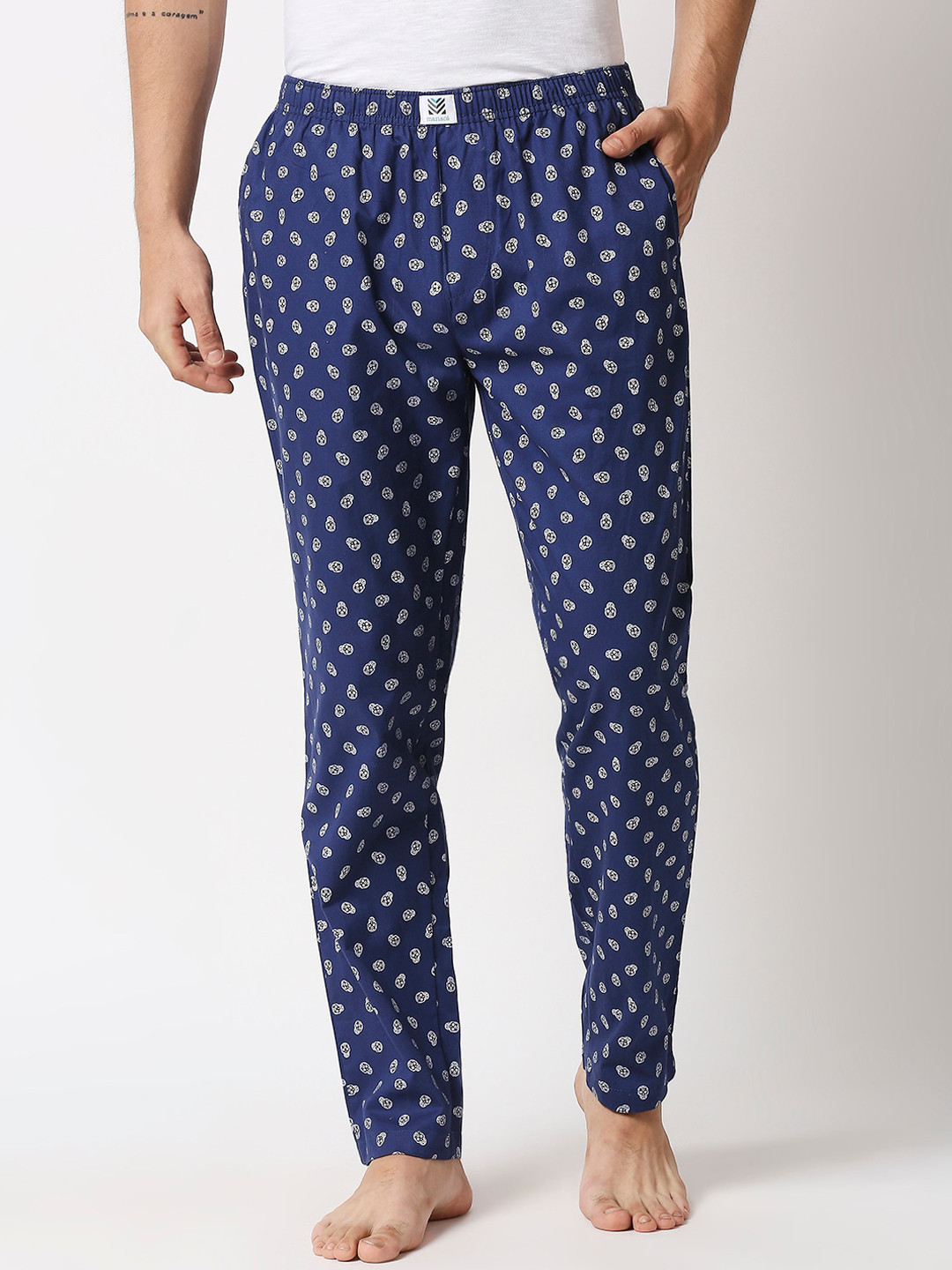 

Manaca Men Navy Blue Printed Cotton Lounge Pants