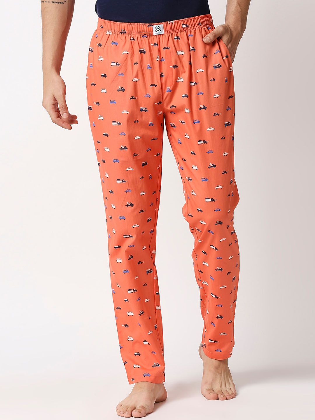 

Manaca Men Peach Printed Cotton Lounge Pants