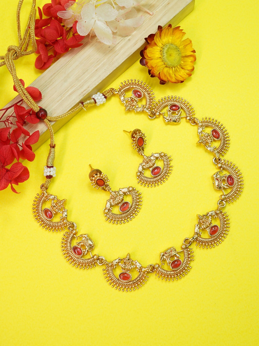 

GRIIHAM Gold-Plated Pink AD-Studded Jewellery Set