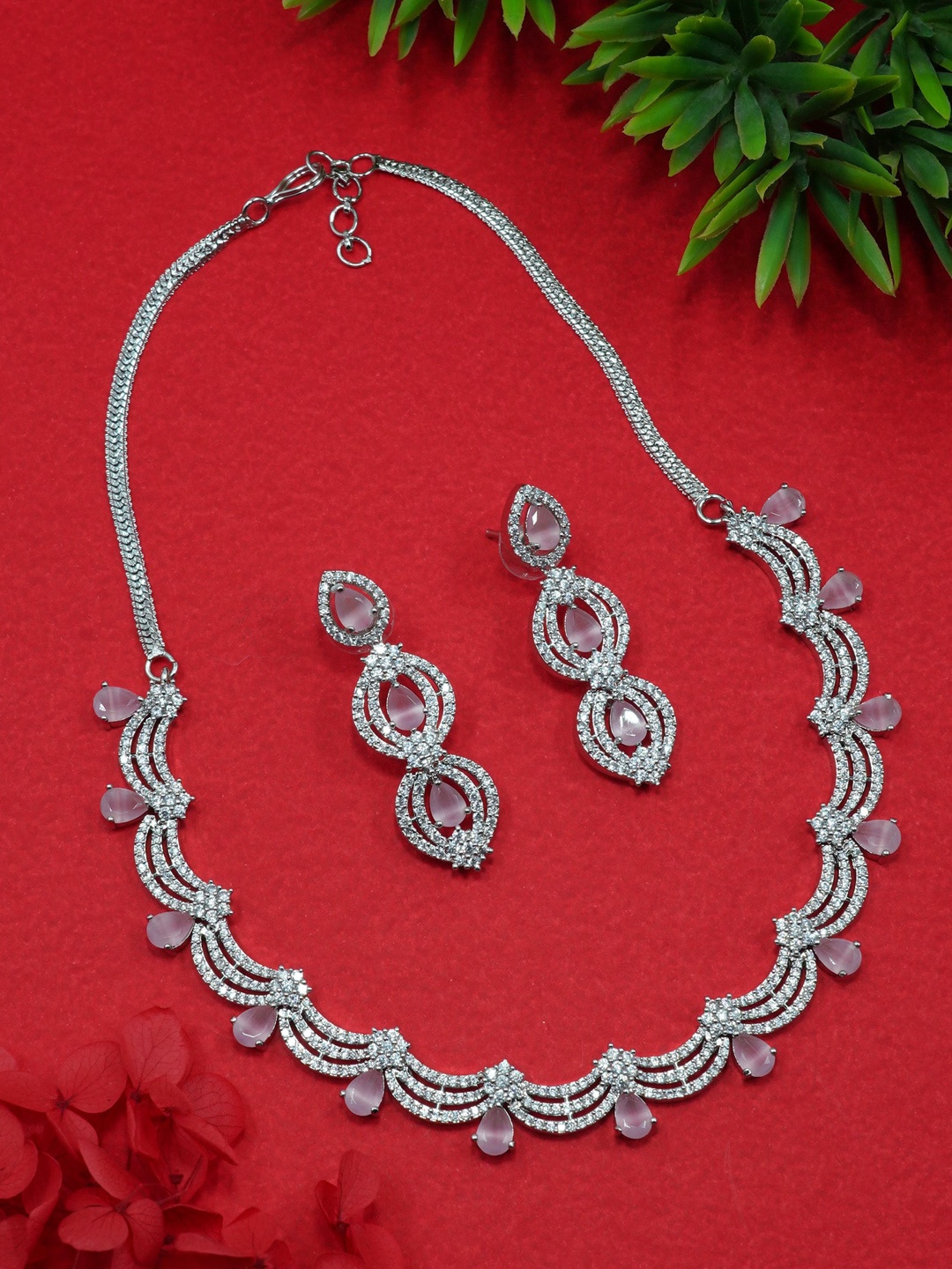 

GRIIHAM Gold-Plated & White AD Studded Jewellery Set