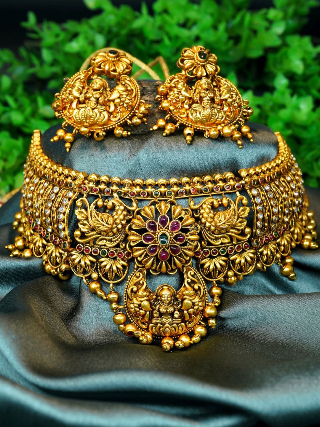 

GRIIHAM Gold & Red Gold Plated CZ Stones Studded Jewellery Set