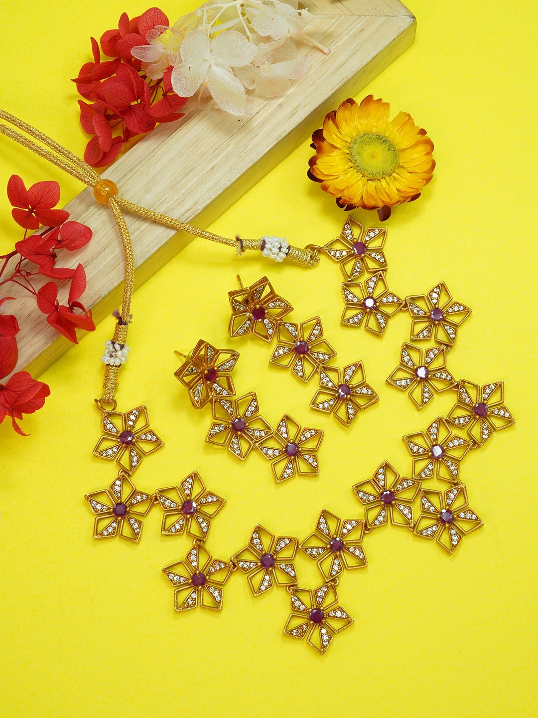 

GRIIHAM Gold & Purple Gold Plated AD-Studded Jewellery Set