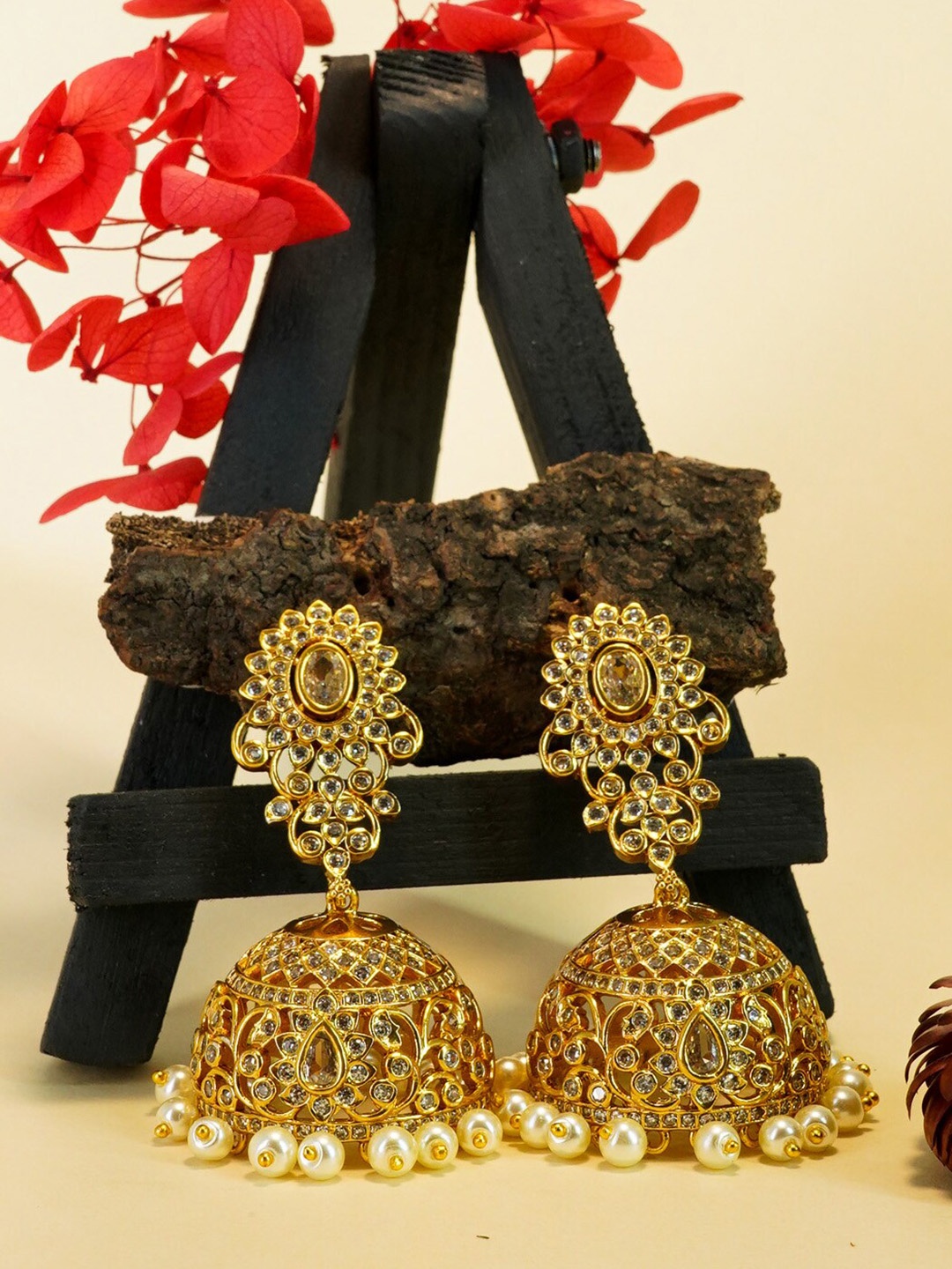 

GRIIHAM Gold Gold Plated Contemporary Jhumkas Earrings