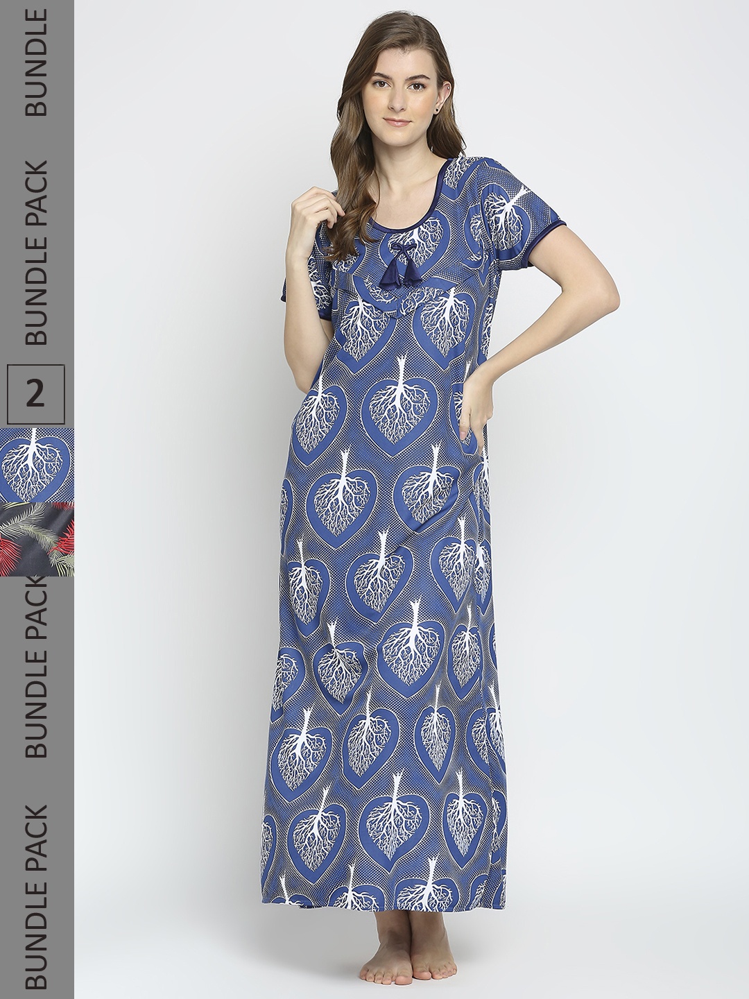 

Pretty Awesome Women Pack Of 2 Black Printed Maxi Nightdress