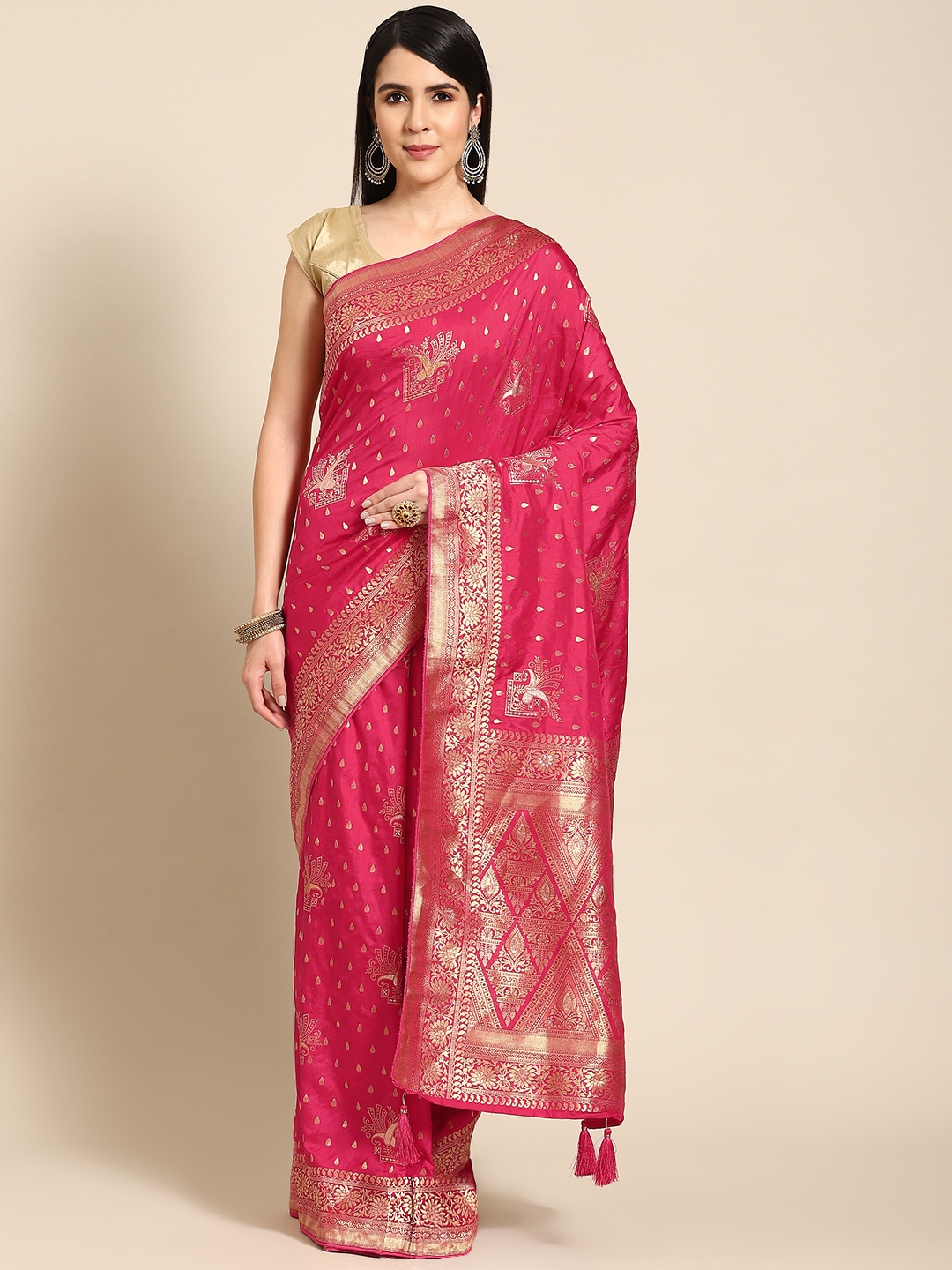 

APPLIX STYLE Pink Woven Design Zari Pure Silk Banarasi Saree