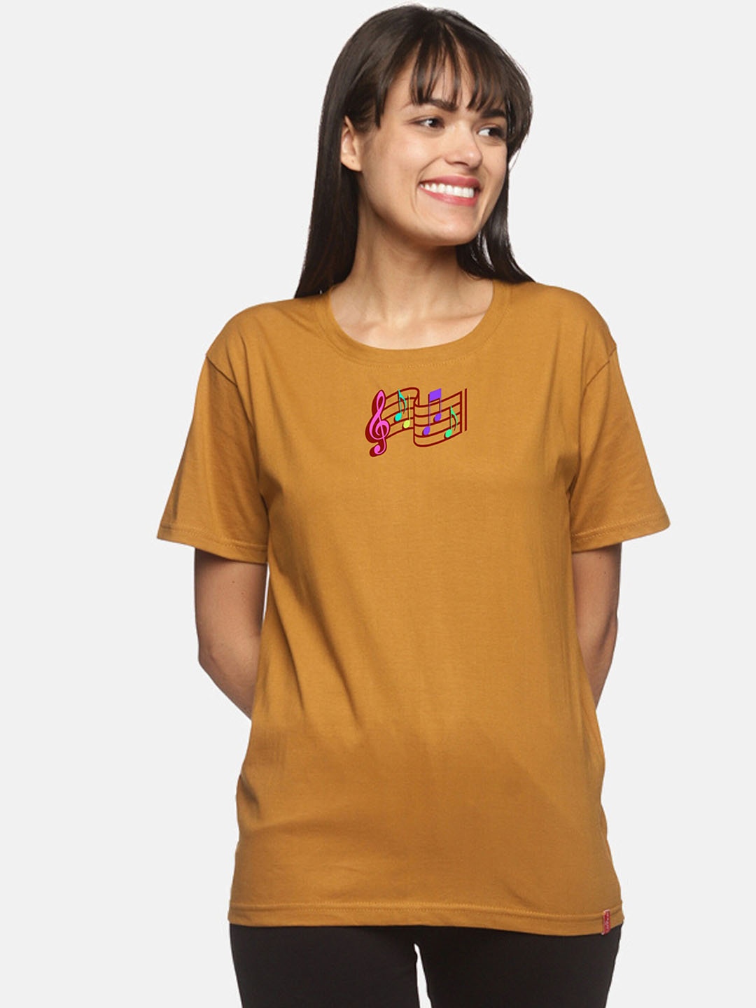 

NOT YET by us Women Mustard Yellow Printed Cotton Lounge T-shirt