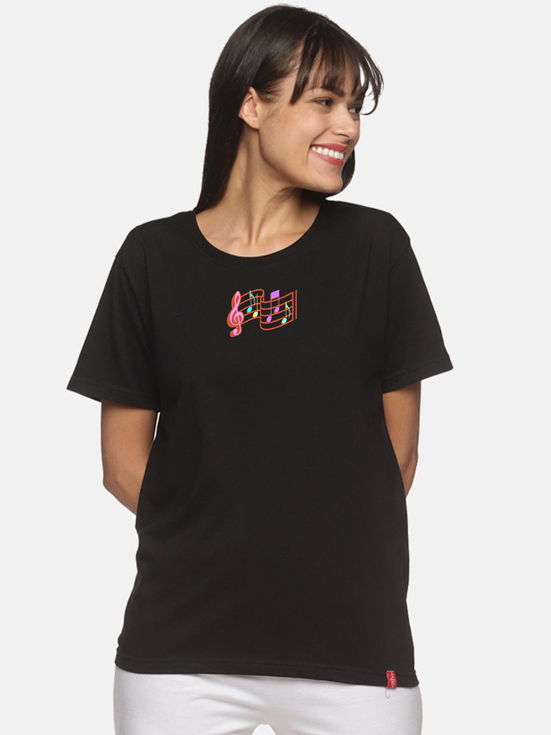 

NOT YET by us Women Black Printed Cotton Lounge T-shirt