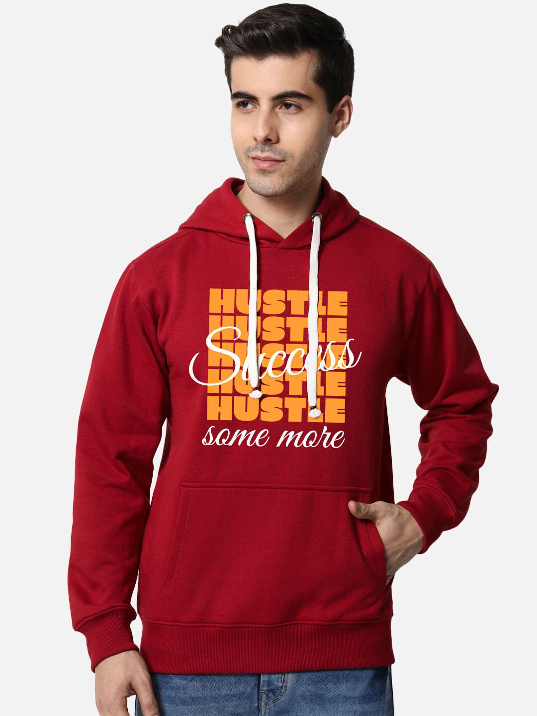 

FFLIRTYGO Men Red Printed Hooded Fleece Sweatshirt