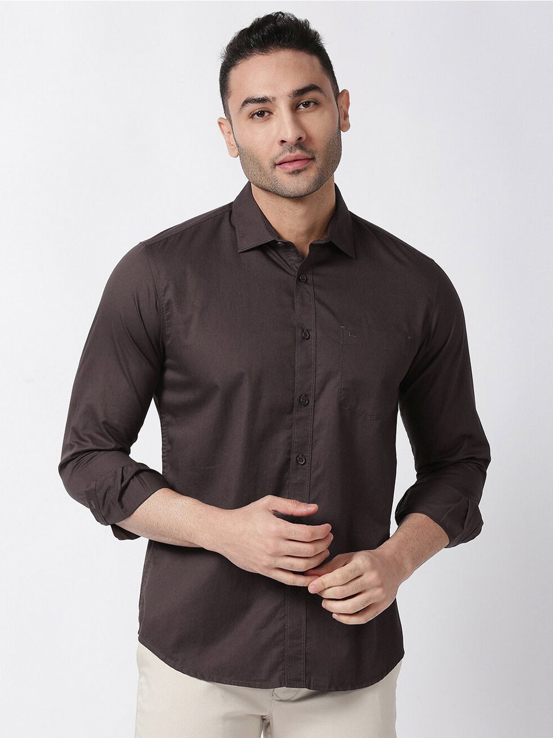 

Basics Men Brown Slim Fit Cotton Casual Shirt