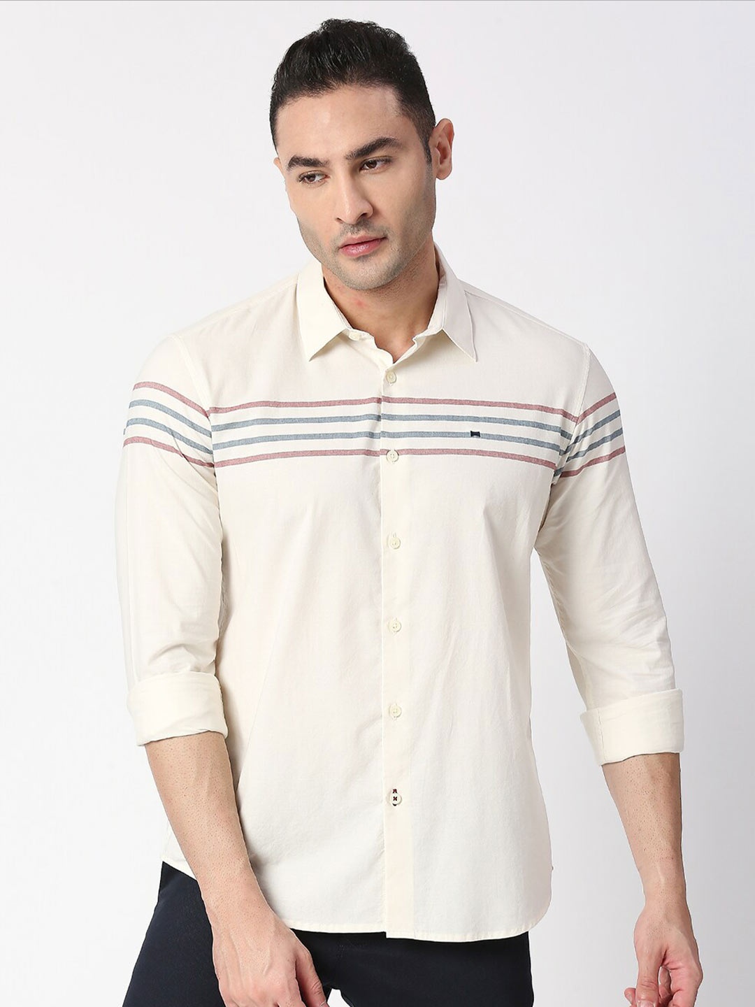 

Basics Men Cream-Coloured Slim Fit Cotton Casual Shirt