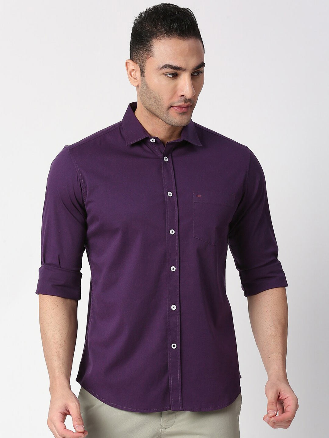 

Basics Men Purple Slim Fit Cotton Casual Shirt