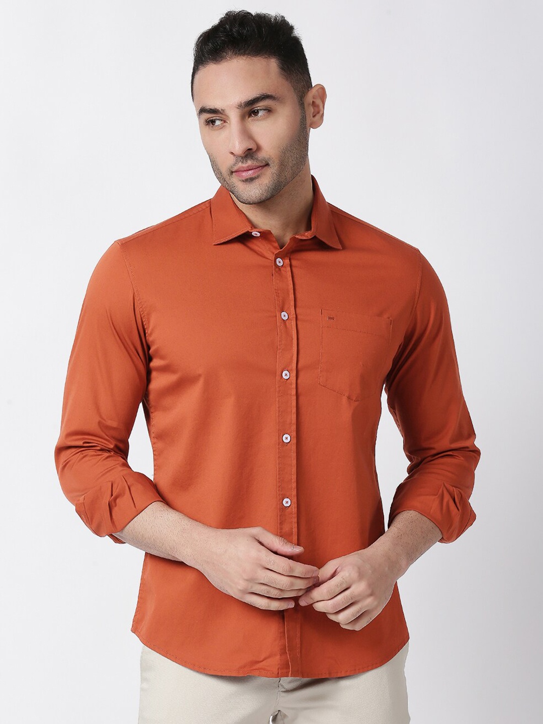 

Basics Men Orange Slim Fit Cotton Casual Shirt