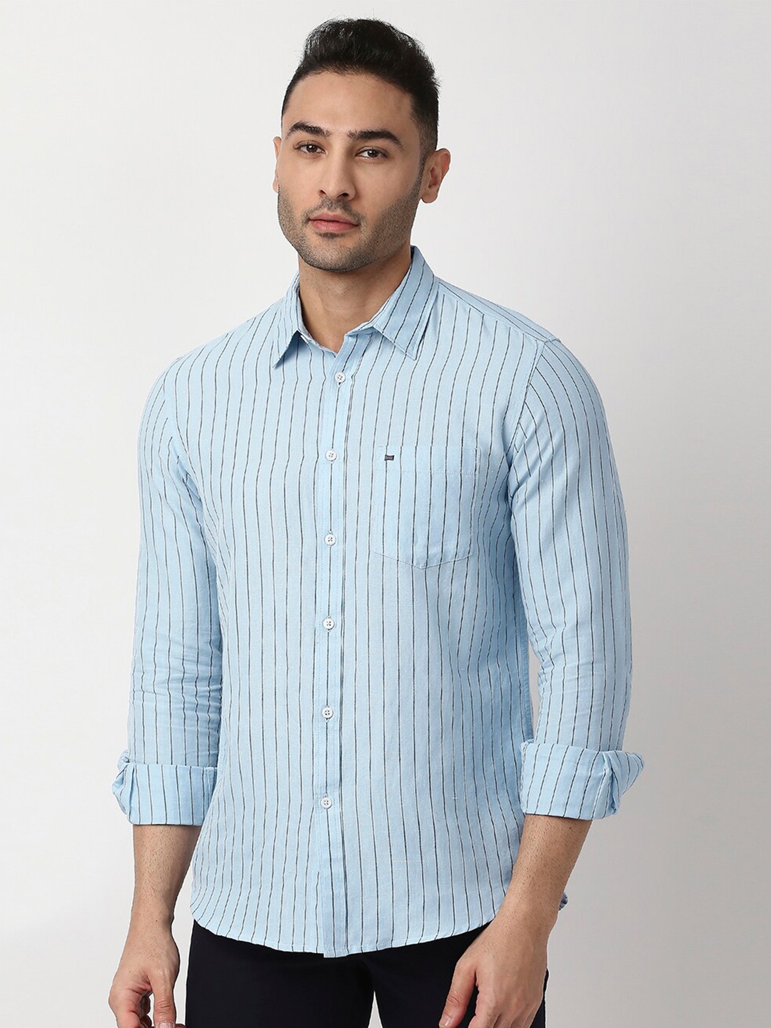 

Basics Slim Fit Striped Cotton Casual Shirt, Blue
