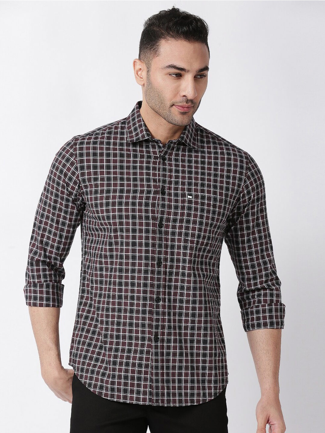 

Basics Men Purple Slim Fit Checked Cotton Casual Shirt