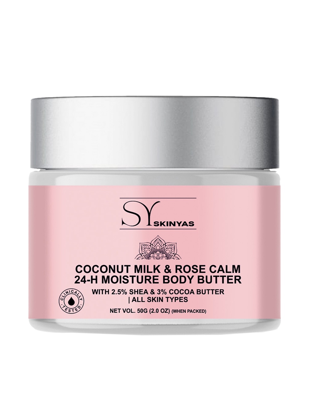 

SKINYAS Coconut Milk & Rose Calm 24h Moisture Body Butter with Shea & Cocoa Butter - 50g, Pink