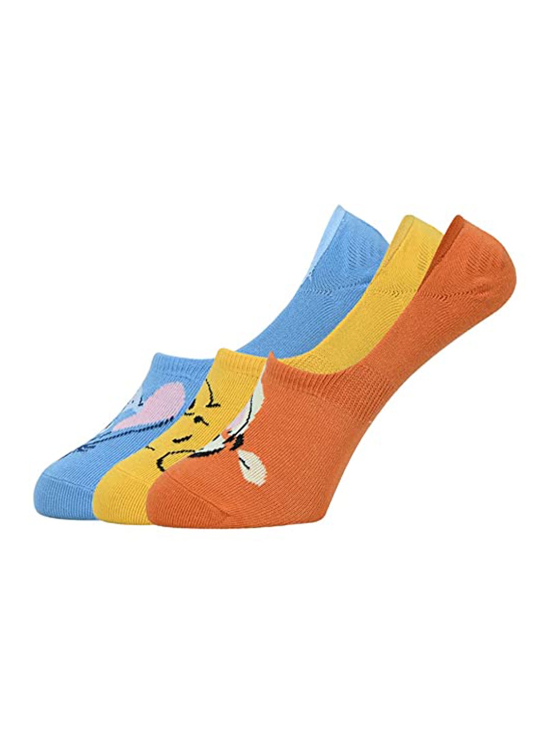 

Balenzia x Disney Women Pack Of 3 Winnie the Pooh Patterned Shoe Liners Length Socks, Orange