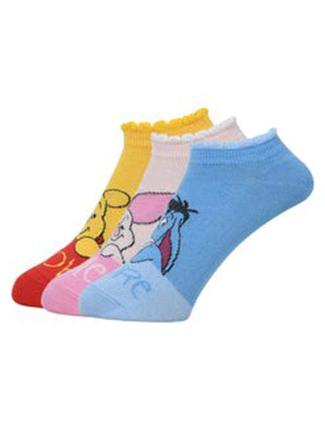 

Balenzia x Disney Women Pack Of 3 Winnie the Pooh Patterned Cotton Ankle-Length Socks, Yellow