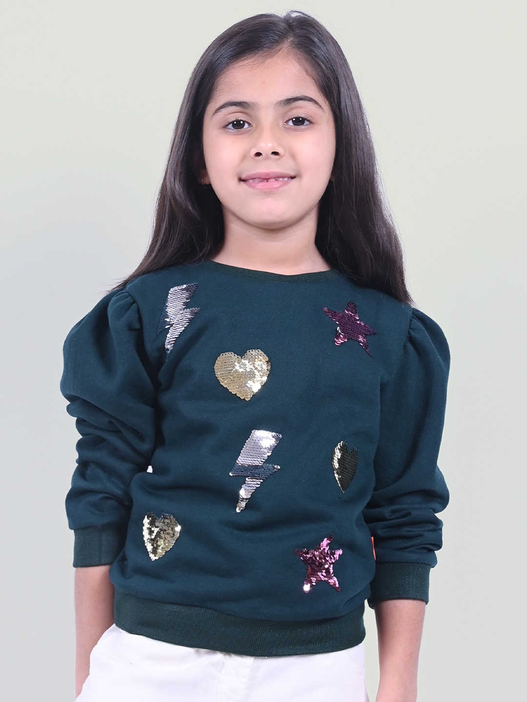 

Little Carrot Girls Green Embellished Fleece Sweatshirt