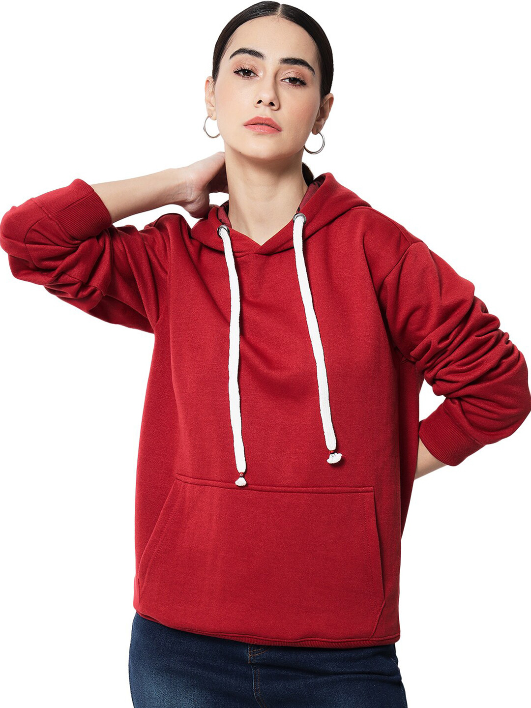 

FFLIRTYGO Women Red Hooded Fleece Sweatshirt