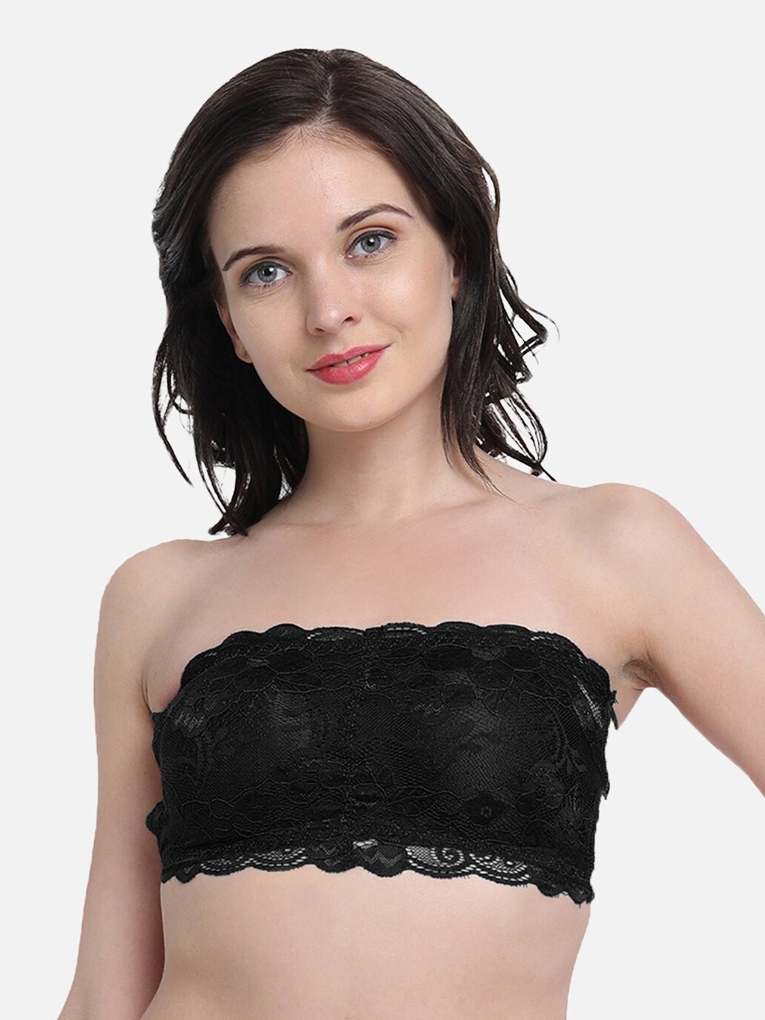 

Flenzy Black Lightly Padded Tube Bralette Bra