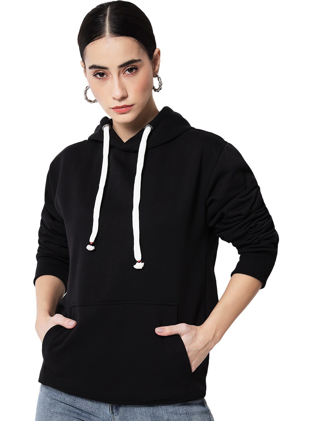 

FFLIRTYGO Women Black Hooded Fleece Sweatshirt