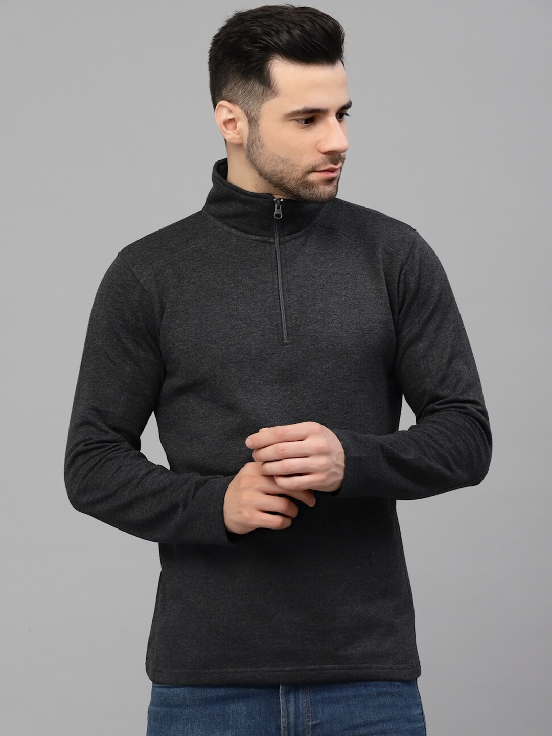 

Style Quotient Mock Collar Pullover Cotton Sweatshirt, Black