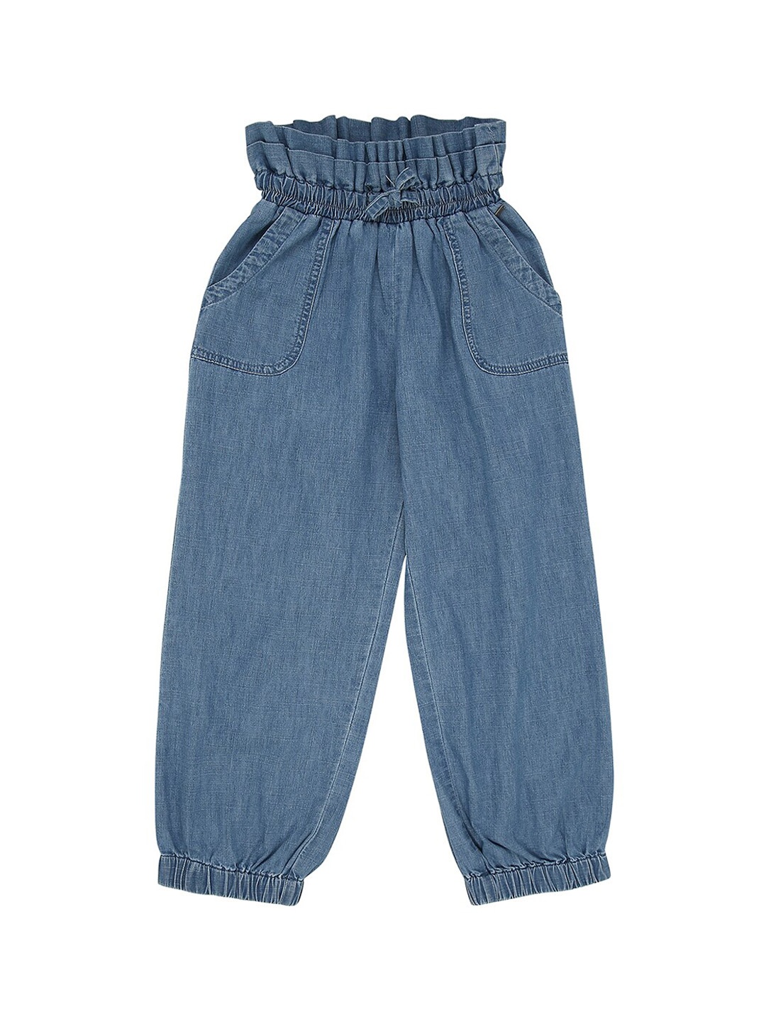 

Pepe Jeans Girls Blue Solid Loose-Fit Denim Cotton Joggers