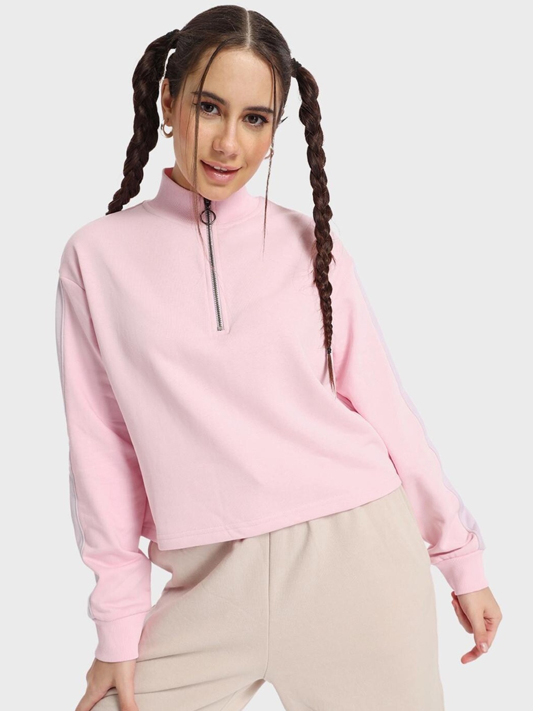 

Bewakoof Mock Collar Cotton Oversized Sweatshirt, Pink