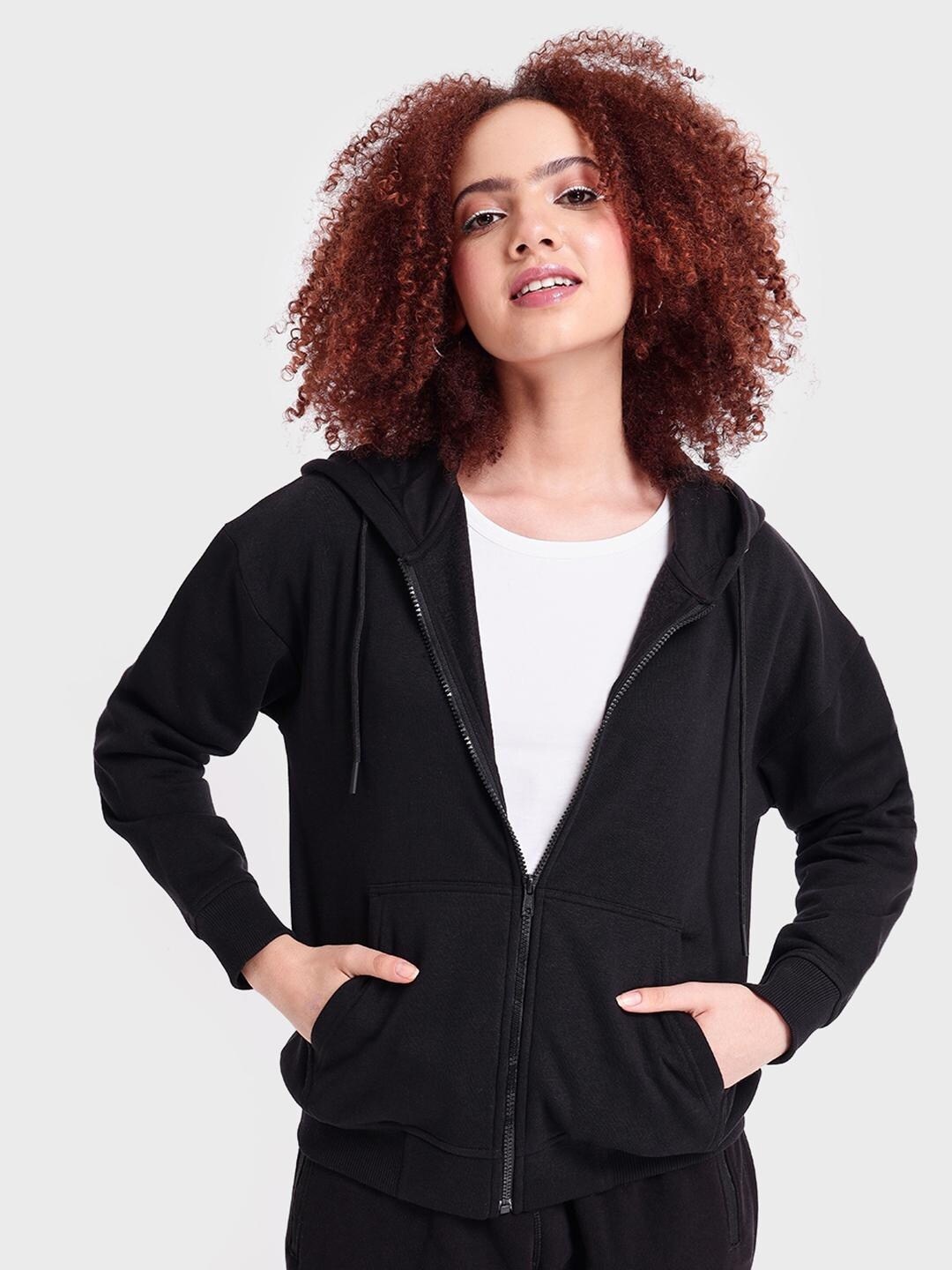

Bewakoof Front-Open Oversized Hoodie, Black