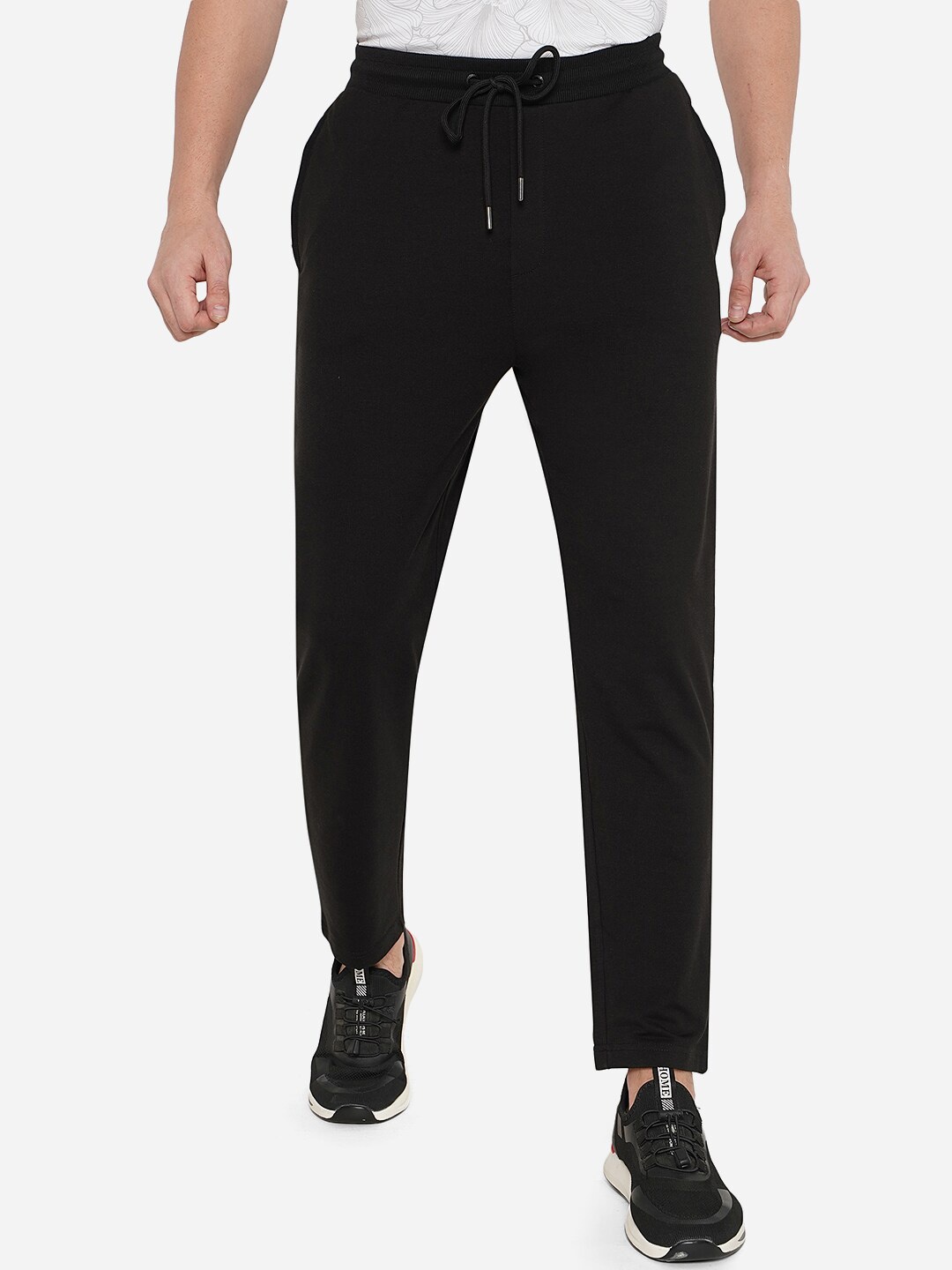 

JADE BLUE Men Black Solid Slim-fit Track Pants