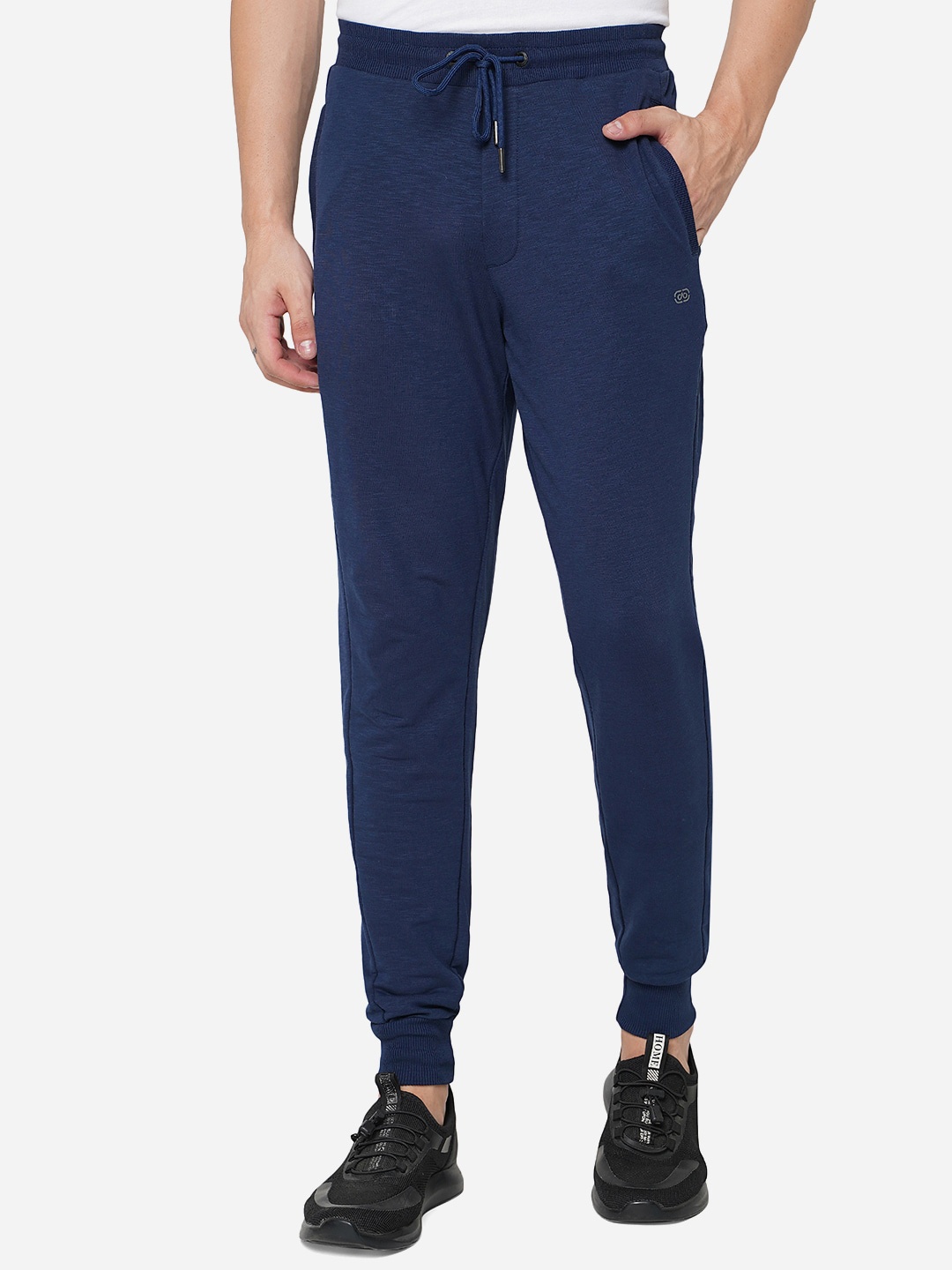 

JADE BLUE Men Blue Solid Slim-fit Pure Cotton Joggers, Navy blue